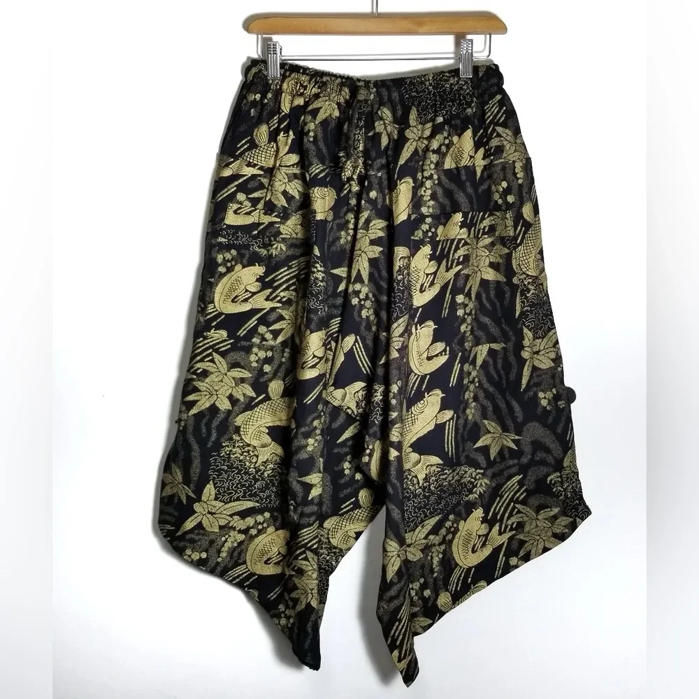 Samurai Pants 🎋 Black & Golden Koi • Elastic Waist One Size Unisex • Thailand - Picture 5 of 6
